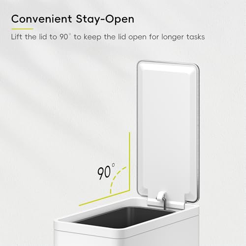 EKO Slim Small Bathroom Trash Can with Lid, Stainless Steel Small Garbage Can with Removable Inner Bucket, 6L / 1.6 Gal, Step On Trash Bin (White) - color: White, size: 6L