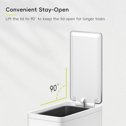 EKO Slim Small Bathroom Trash Can with Lid, Stainless Steel Small Garbage Can with Removable Inner Bucket, 6L / 1.6 Gal, Step On Trash Bin (White) - color: White, size: 6L