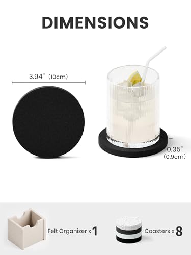 Fluxynara Felt Coasters for Drinks, Set of 8 Absorbent Coasters with Holder, Heat-Resistant & Reusable Round Design for Coffee Table & Living Room, 3.94 Inch, Concrete Echo - color: Concrete Echo, size: Round - 8 Count