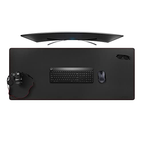 ZORESYN Desk Pad (51.2"x19.7"), PU Leather Desk Blotter Protector, Large Gaming Mousepad Desk Mat - Waterproof Non Slip Base Keyboard Extended Mouse Mat (Black) - color: Black, size: 51.2L x 19.7W inches