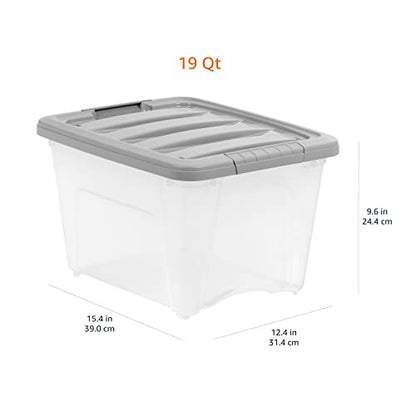 Amazon Basics Plastic Storage Containers with Secure Latching Lids, Stackable Organization Bins, Clear/Grey, 19 Quart, Set of 6 - size: 19 Qt. - 6 Pack