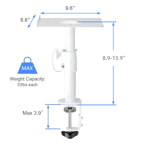 suptek Clamp-on Speaker Stand Desk Mount Set, Height Adjustment, Tilt, Swivel, 9.6 x 8.8 inch Trays, Universal Audio Holders for Computer and Bookshelf Speakers, Elevated Sound, 2 Pack, White, SDM001W - color: White