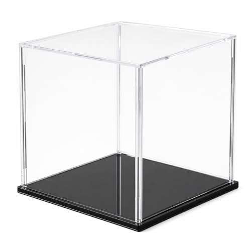 Clear Acrylic Display Case, 10x10x10inch (25x25x25cm) | Assemble Cube Display Box, Black Base, Dustproof Protection, For Collectibles Memorabilia Figurines - size: 10 x 10 x 10 inches