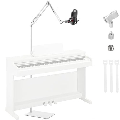 White Microphone-Floor-Stand for Blue Yeti, Nano, Snowball, Solocast,Razer,Logitech USB and XLR Mic,Adjustable Mic Boom Arm Stand with 1/4'' Thread and 3/8" 5/8" Adapter, Mic Clip, Cable Ties