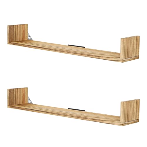 Floating Book Shelves,32 Inches Wall Bookshelf U Shaped,Long Hanging Bookshelf for Wall,Large Rustic Storage Books Shelves for Living Room Kitchen Bathroom Office,Set of 4(Carbonized Black) - color: Carbonized Black