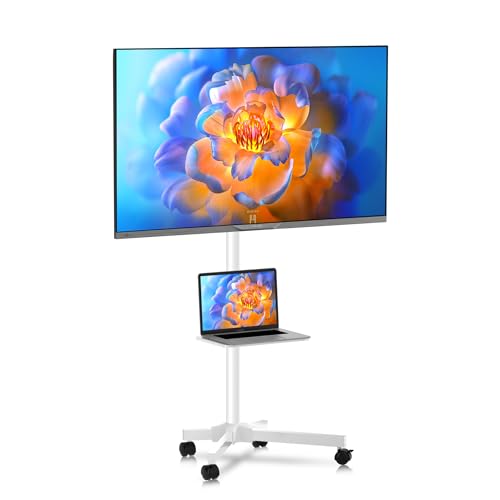 Mobile TV Carts on Wheels for 21-60 Inch Flat/Curved Panel Screens TVs - Height Adjustable Floor Trolley Stand with Shelf Holds up to 77lbs - Max VESA 400x400mm, White - color: White High Quality