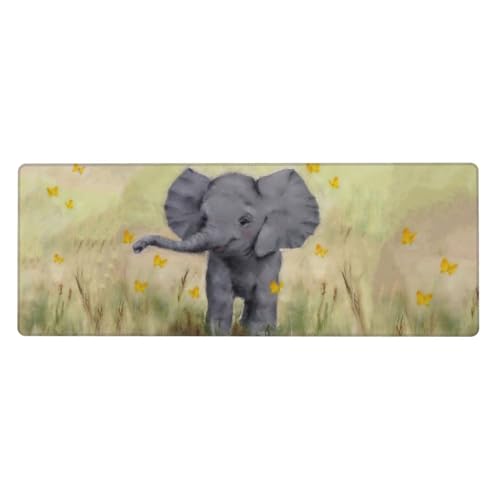 Baby Elephant with Butterflies Mouse Pad Large Gaming Mousepad Non-Slip Rubber Base Keyboard Mouse Mat for Laptop Keyboard Desktop 31.5 x 11.8 inch - color: Baby Elephant With Butterflies