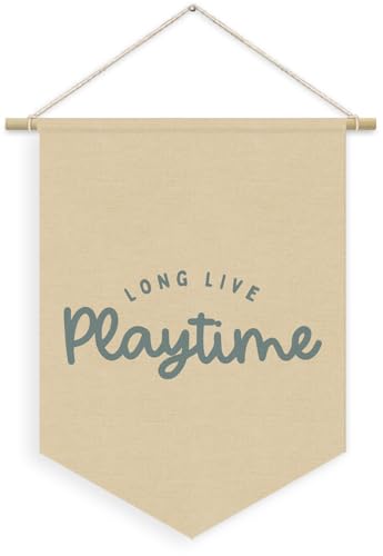 Playroom Decor, Long Live Playtime Neutral Linen Canvas Banner, Play Room Wall Hanging Pennant Flag Banner for Nursery Toddler Kids Room Bedroom Playroom Decor, 15x11in - color: Playtime-beige Blue