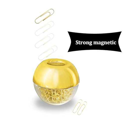 Magnetic Paper Clip Holder, Gold holder with Gold PaperClips 100pcs 28mm(1.1") Cute Office Supplies for Desk Organizer - color: Gold