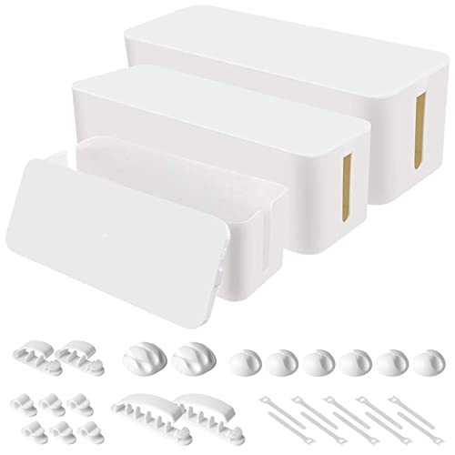 Cable Organizer Box Set of Three, Power Cover Cord Holder Surge Protector for Desk (White) - color: White
