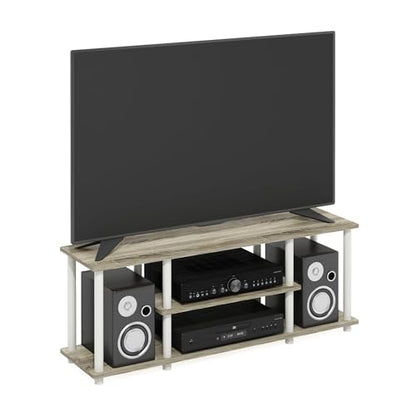 Furinno Turn-N-Tube No Tools 3D 3-Tier Entertainment TV Stand up to 50 inch TV, Round Tubes, Oak - color: Oak/White, size: 50 inch