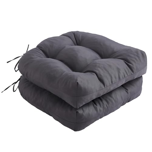 IPYNBAP Outdoor Chair Cushions Set of 2, Patio Chair Cushions with Ties, 17x17+4” Tufted Outdoor Seat Cushions, Waterproof Patio Furniture Cushions, Outdoor Dining Chair Pads, Dark Grey - color: Dark Grey, size: 17*17+4”/2pcs