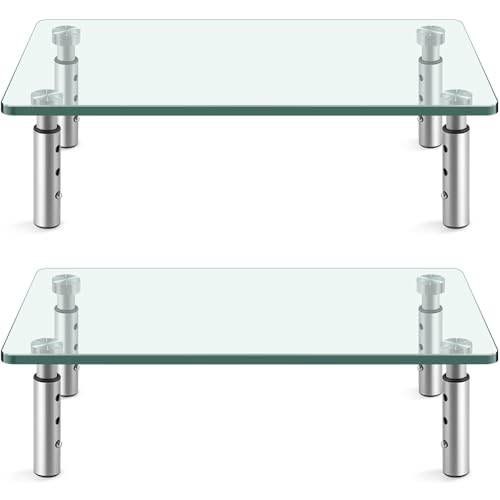 KKTONER GLASS Monitor Stand with Height Adjustable for Home Office 2 Pack Computer Monitor Riser PC Screen Riser for Desk Organzier Laptop