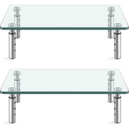KKTONER GLASS Monitor Stand with Height Adjustable for Home Office 2 Pack Computer Monitor Riser PC Screen Riser for Desk Organzier Laptop