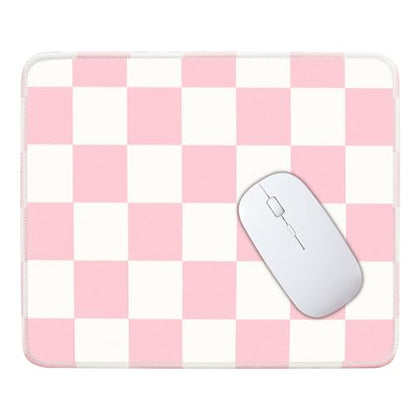 Mouse Pad for Desk with Stitched Edge, Premium Cute Washable Mouse Pads. Computer Mousepad with Non-Slip Rubber Base, Mousepads for Laptop, 9.25x7.75x0.12 inch (Pink Checkers) - color: Pink Checkers