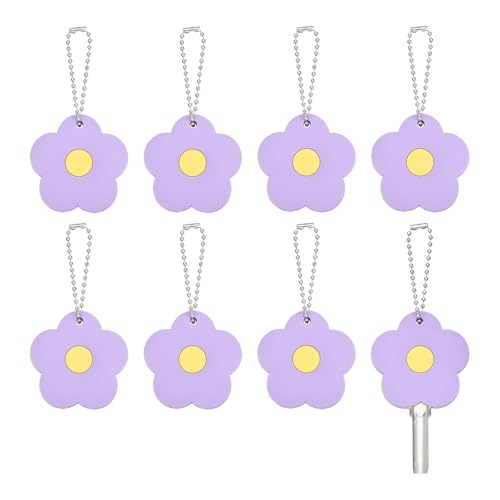 PATIKIL 8Pcs Key Covers Caps, PVC Flower Key Identifiers Markers Tags Covers Case Shell Head Protector Caps Toppers for 1.26" Flat for Office House Apartment Accessories, Purple - color: Purple, size: 1.26"