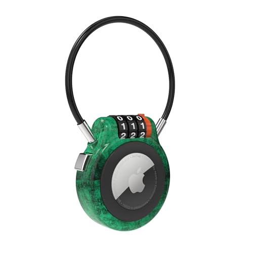 Combination Lock AirTag Holder Compatible with Apple Air Tag, Metal AirTag Case with Steel Cable, Tracker Tag Holder for Luggage Tracking Suitcase Backpack Vehicles Ski Gear Anti Lost - color: Retro Green