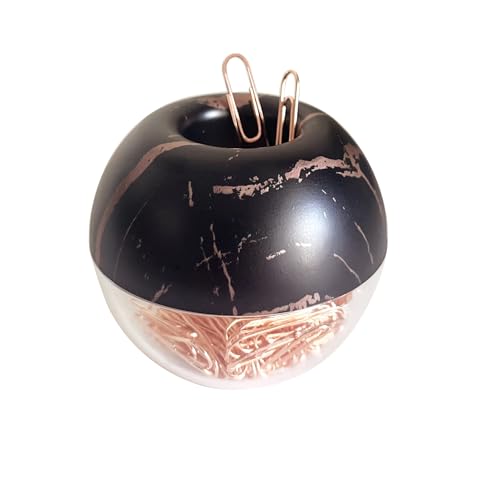 Magnetic Paper Clip Holder, Black Marble Holder with Rose Gold PaperClips 100pcs 28mm(1.1") Cute Office Supplies for Desk Organizer - color: Marbleblack