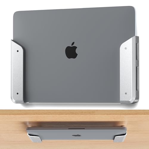 ELETIUO Wall & Under Desk Laptop Mount Holder–Adhesive & Screw in,1.02"/ 26 mm,Anti-Scratch Pads,Universal for MacBooks,Surface,Keyboards,Tablets,Switch &More,Matte Silver - color: Matte Silver