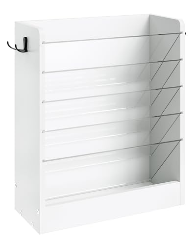 CHOEZON Wall File Holder, 6-Tier File Organizer, Office Supplies Storage Rack, Versatile Desktop Organizer, with Detachable Shelves, with Side Hooks, for Living Room, Study, Home Office, White MWJ02WB - color: White, size: 6-Tier