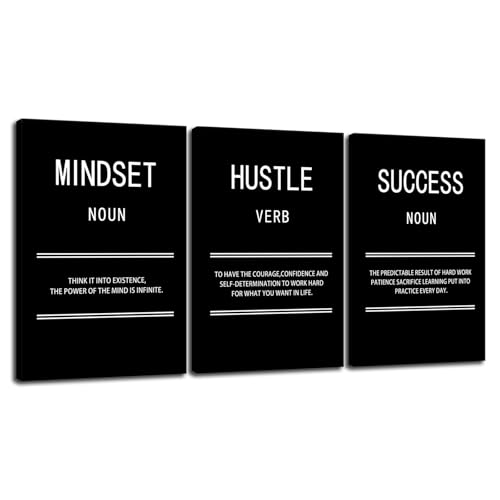 Inspirational Canvas Wall Art Mindset Hustle Success Office 3 Panel Print Motivational Poster Painting Modern Inspiring Artwork for Home Living Room BedRoom Gym Decor Ready to Hang [48''Wx 24''H] - color: Inspirational-9, size: 24.00" x 48.00"