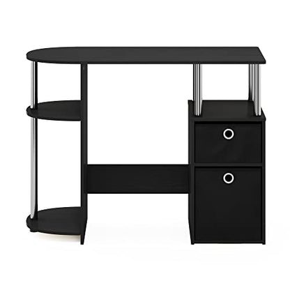 Furinno Jaya Simplistic Computer Study Desk, Americano/Chrome/Black - color: Americano/Stainless Steel/Black
