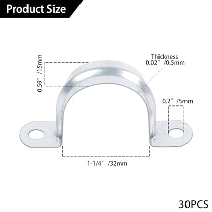 30 PCS 1-1/4 Inch Reinforced Rigid Pipe Strap , 2 Holes U Bracket Cable Clamp Hanger, Zinc Coated Tension Tube Clip, Conduits Strap Clamps for Pipe Fixing on Various Surfaces, 32 mm - size: 1-1/4Inch(32mm) 30PCS