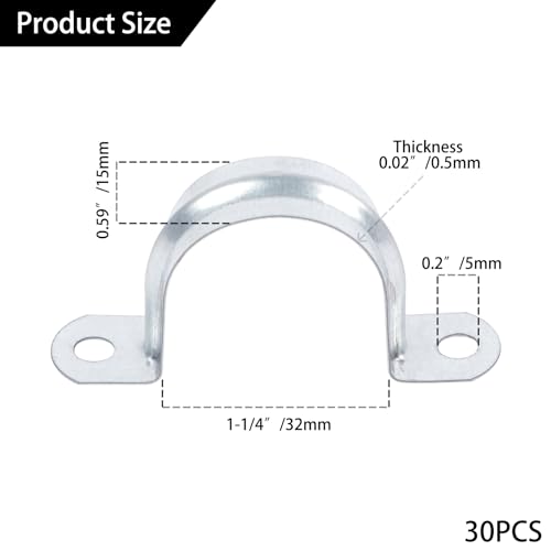 30 PCS 1-1/4 Inch Reinforced Rigid Pipe Strap , 2 Holes U Bracket Cable Clamp Hanger, Zinc Coated Tension Tube Clip, Conduits Strap Clamps for Pipe Fixing on Various Surfaces, 32 mm - size: 1-1/4Inch(32mm) 30PCS