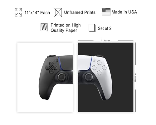 Poster Master 2-Piece Gaming Print - Video Game Poster - Retro Game Controller Art - Black & White Wall Design - Geeky & Pop Art - Great Gaming Room or Office Decor - 11x14 UNFRAMED Wall Art - color: Style-01, size: 11"L x 14"W