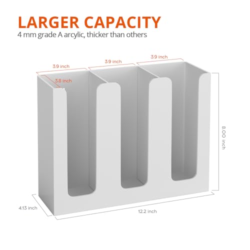 Richboom Acrylic Coffee Cup and Lid Storage Organizer Holder, 3 Compartments, White - color: White-3 Compartment