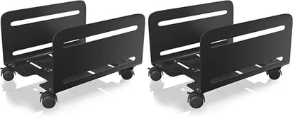 AGPTEK CPU Stand - Adjustable Width 4.7" to 8.2" with 2 Locking Wheels and 2 Caster Wheels - Black (Pack of 2) - size: A (Pack of 2)