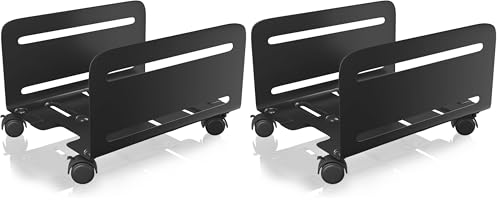AGPTEK CPU Stand - Adjustable Width 4.7" to 8.2" with 2 Locking Wheels and 2 Caster Wheels - Black (Pack of 2) - size: A (Pack of 2)