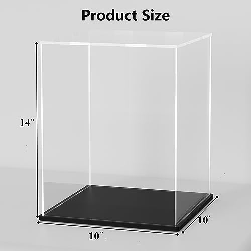 Acrylic Box with Matt Black Base, Simple Self-Assembly Display Case, 14'' Tall Case with Lid for Collectibles, Toys and Jewelry (10x10x14 inch) - color: Matt Black, size: 10x10x14 inch