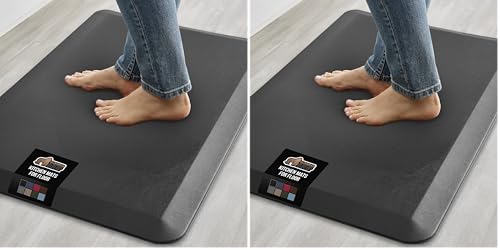 GORILLA GRIP Comfortable Cushioned Kitchen Mats for Floor, Waterproof Stain Resistant Top, 3/4 Inch Thick Ergonomic Standing Desk Anti Fatigue Mat, Supports Ankles and Feet, 17x24, Black (Pack of 2) - color: Black, size: 17" x 24" x 3/4" (Pack of 2)