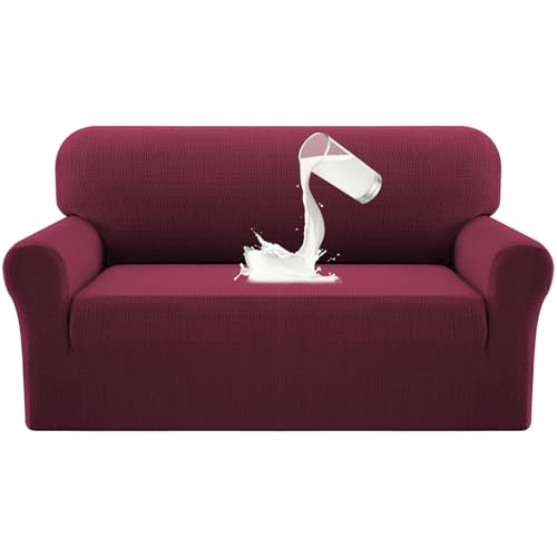 PrinceDeco Waterproof Couch Cover Slipcovers for Sofas,Stretch Loveseat Cover for 2 Seat Couch,Love Seat Sofa Covers Washable Furniture Protector for Kids, Pets (Loveseat Seat Width 38"-46" Wine) - color: Wine, size: 2 Seat (Seat Width 38"-46")
