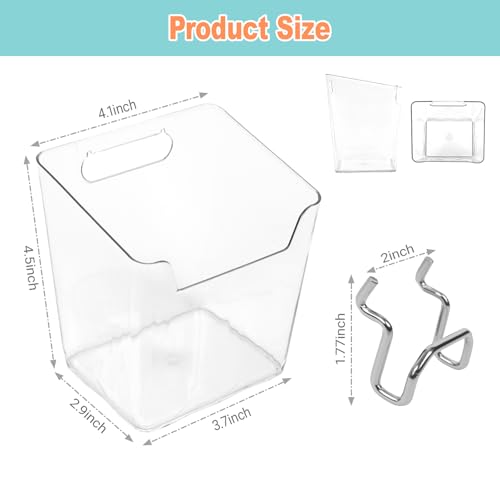 8 Pack Large Pegboard Bins with Hooks, Square Box Shape Peg Board Cups and Peg Board Accessories for Craft Room, Playroom, Office, Garage, and Wall Mount Organization (Transparent) - color: Transparent