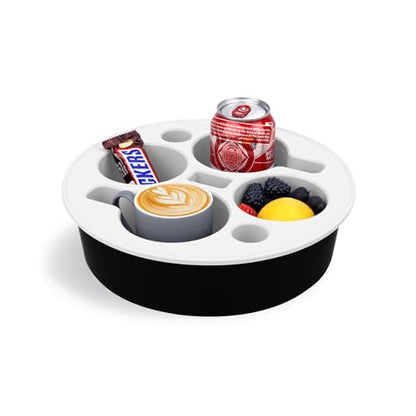 Couch Cup Holder Tray Round, 4-Cups Bedside Drink Holder for Elderly/Pregnancy, Stable Non-Spill Silicone Couch Caddy for Remote Control, Glasses‌, Snacks, Phones‌ (Black-White) - color: Black-white