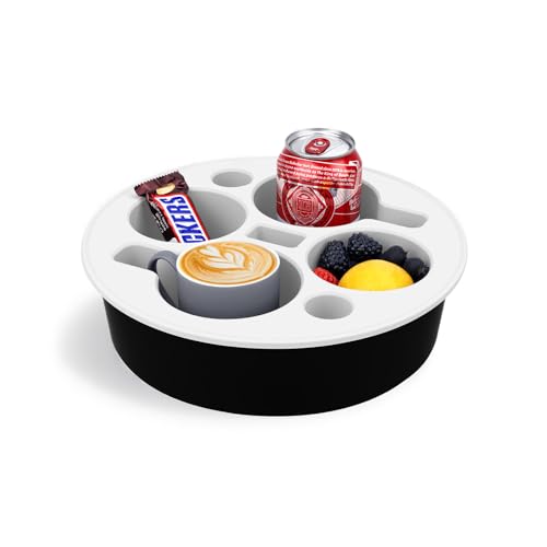 Couch Cup Holder Tray Round, 4-Cups Bedside Drink Holder for Elderly/Pregnancy, Stable Non-Spill Silicone Couch Caddy for Remote Control, Glasses‌, Snacks, Phones‌ (Black-White) - color: Black-white