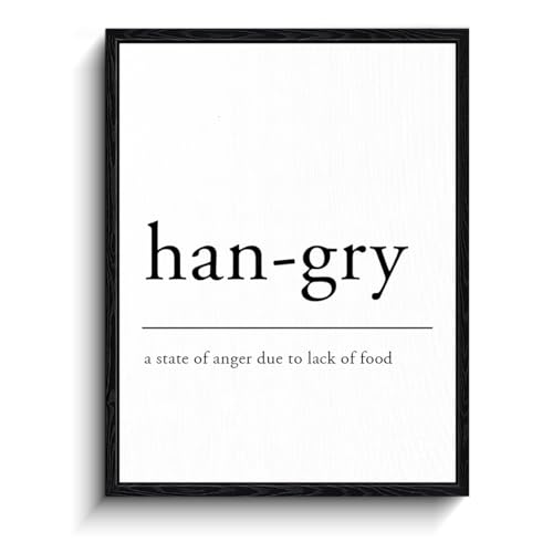 Hangry Definition Wall Art, a state of anger from lack of food, minimalist wall decor, ready to hang framed canvas print, kitchen humor poster artwork, for kitchen dining room gift, 12x15 inch - color: Hangry Definition Print