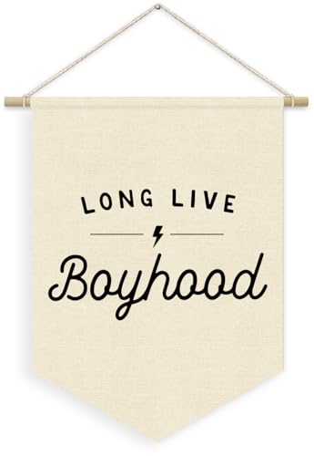 Boys Room Decor, Long Live Boyhood Linen Canvas Banner, Minimalist Boy Nursery Wall Hanging Pennant Flag Banner for Boys Kids Toddler Room Bedroom Playroom Decor, 15x11in - color: boyhood-lightning