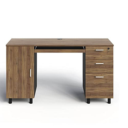 Modern Design Venice Computer Desk with Lockable Drawers, 53 Inch Home Office Desk with Storage Cabinet, Keyboard Tray & Cable Management, Modern Study Writing Desk for Small Spaces, Walnut and Black - color: Walnut Black