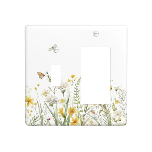 Colorful Wildflowers Dragonfly Butterfly Floral Outlet Covers 1 Toggle 1 Rocker Combination Decorative Wall Plate Electrical Switch Plates Light Switch Cover Plate for Bedroom Living Room Decor - color: Colorful Wildflowers Dragonfly Butterfly Floral, siz