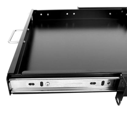 GlobalRack 1U Keyboard Drawer, 17.75" Depth, Extends to 27", Soft-Close | 1U keyboard drawer | 1U rack drawer | Soft-close damping | Foldable handle | Built-in cable management | Heavy-gauge stee