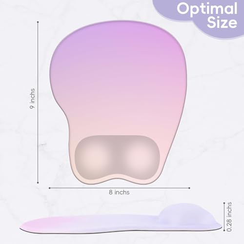 Mouse Pad with Wrist Rest Ergonomic Mouse Pad with Comfortable M-Shape Pain Relief Wrist Support Non-Slip PU Base Mousepad for Laptop, Office & Home (Lilac) - color: Lilac