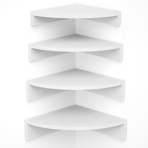 Alsonerbay White Corner Shelf Wall Mount, Set of 4 Floating Shelves for Storage and Display, Large Wooden Shelves for Bedroom, Living Room, Bathroom, Entryway, Garage - color: White, size: Set of 4