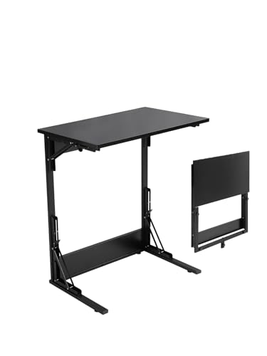 Upgraded 24" Folding C Shaped End Table, Small Sofa Side Laptop Desk, Couch TV Tray Table for Living Room, Bedroom (1, Black) - color: Black, size: set of 1