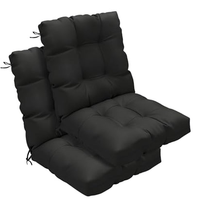Outdoor Chair Cushions Set of 2, 42x21x4 Inch Patio Cushion for Dining/Rocking Chairs, High Back Soft Seat Pad with Ties, Indoor Outside Use, Fade-Resistant & Waterproof, Black - color: Black