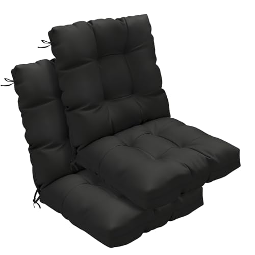 Outdoor Chair Cushions Set of 2, 42x21x4 Inch Patio Cushion for Dining/Rocking Chairs, High Back Soft Seat Pad with Ties, Indoor Outside Use, Fade-Resistant & Waterproof, Black - color: Black