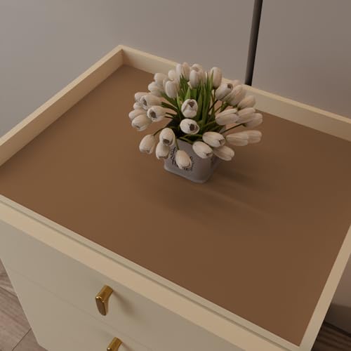 Leather Desk Mat,1.8mm Thick,15.75x23.6 Inch Desk Cover,Nightstand Cover,Night Stand Cover for Top,Night Stand Cover,Side Table Cover,Night Stand Mat(Mud Color+Champagne Gold,15.75x23.6) - color: Mud Color+champagne Gold, size: 15.75×23.6inch