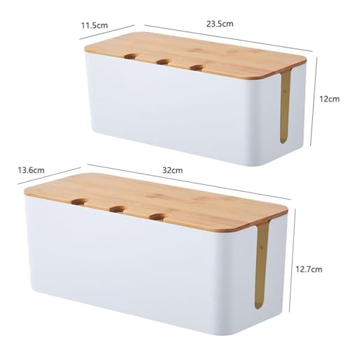 Cable Management Box with Bamboo Lid, Cord Organizer Box to Hide Wires & Power Strips, Extension Cord Power Stripe Surge Protector Wire Concealer Organizer Cover Hider (white-2pcs) - color: white-2pcs